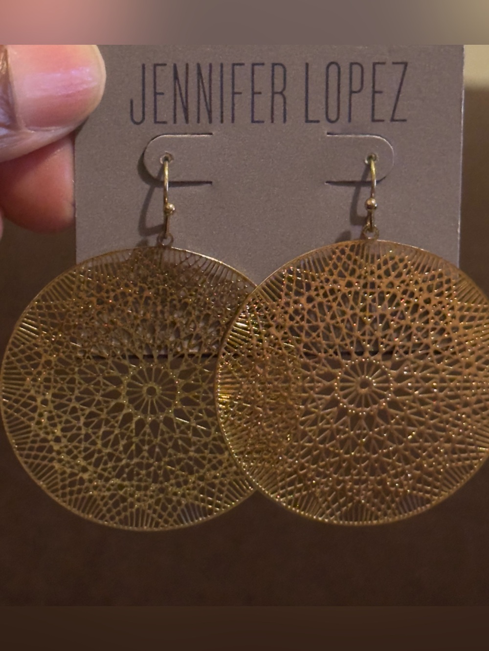 BRAND NEW WITH TAGS. Jennifer Lopez Gold tone Filigree Round Drop Earrings.